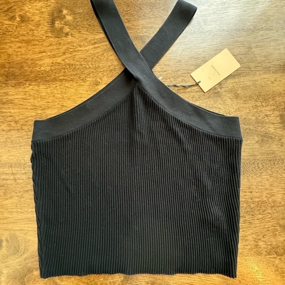 Halogen Crop top wrap neck ribbed black size medium NWT